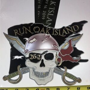 2019 Run Oak Island Marathon Pirate Medal. Part of BAM Big Ass Medal race series